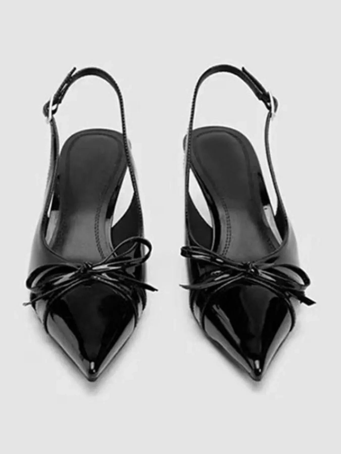 Bow Point Toe Slingback Pumps Black - Fashorio