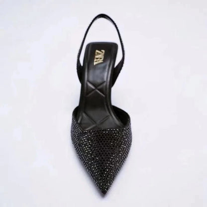 Rhinestone Slingback High Heel Pumps Black - Fashorio