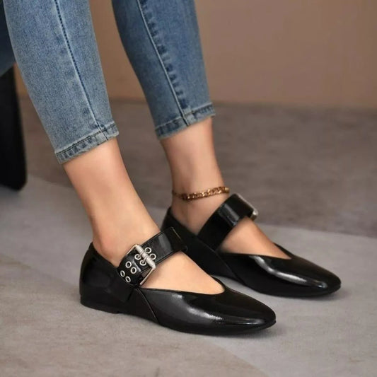 Round Toe Flats Loafers Black - Fashorio