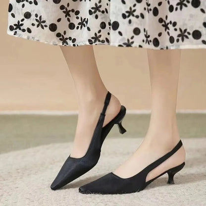Point Toe Kitten Heel Slingback Pumps Black - Fashorio