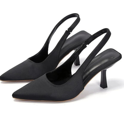 Point Toe Kitten Heel Slingback Pumps Black - Fashorio