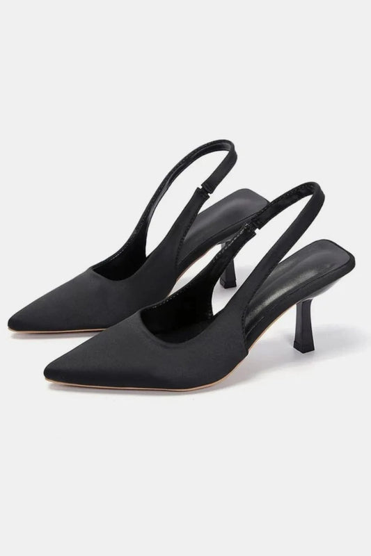 PU Leather Point Toe Pumps Black - Fashorio