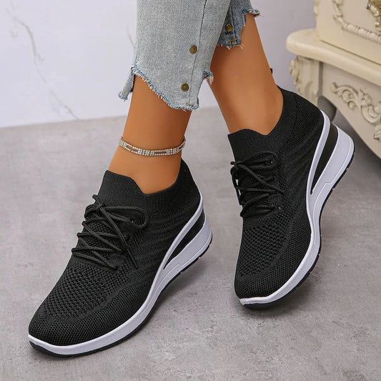 Lace Up Wedge Athletic Black - Fashorio
