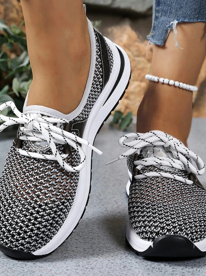 Mesh Breathable Lace Up Athletic Black - Fashorio