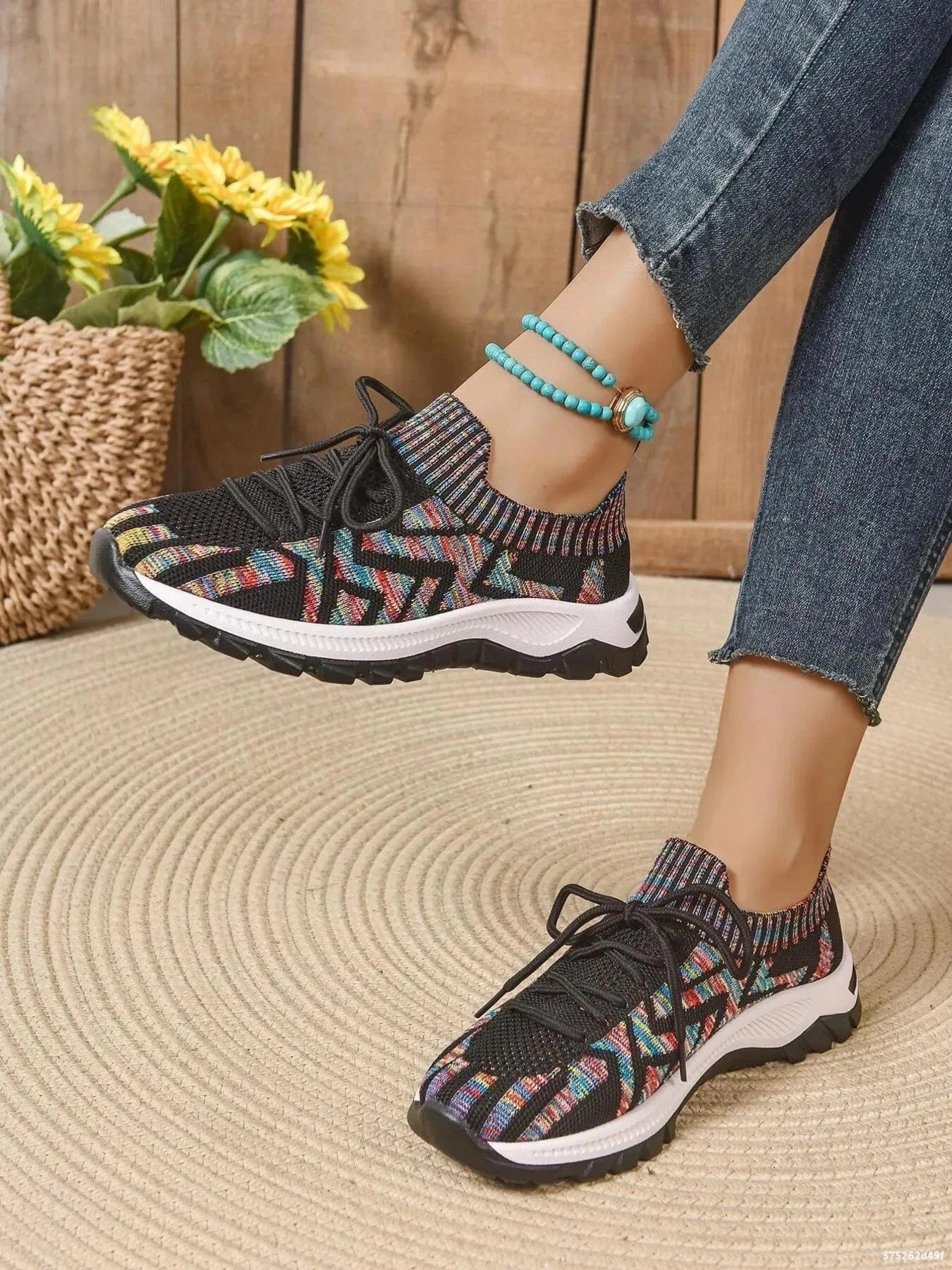 Fashorio Black / 36 Mesh Knit Lace Up Athletic