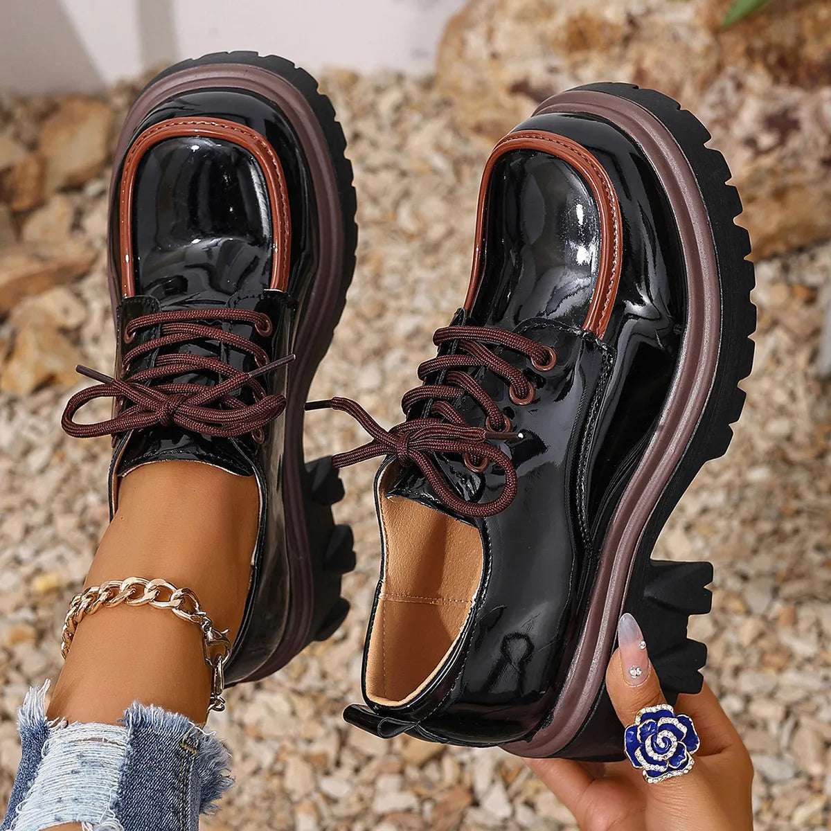 Fashorio Black / 36 Round Toe Block Heels Loafers