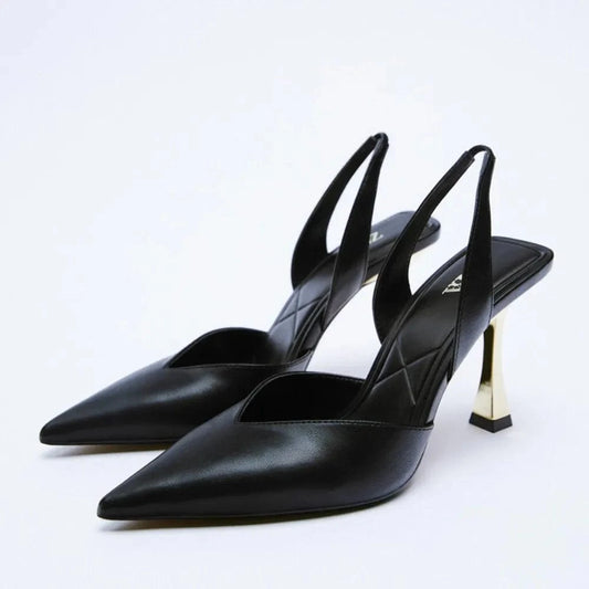 PU Leather Point Toe Stiletto Heel Pumps Black - Fashorio