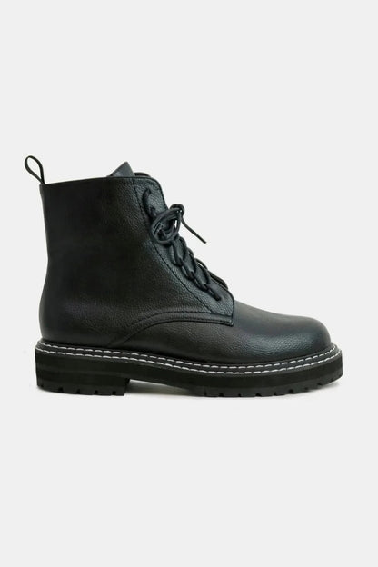 Beast Fashion Faux Leather Lace-Up Boots with Side Zipper Black - Fashorio