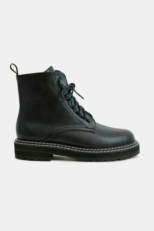 Beast Fashion Faux Leather Lace-Up Boots with Side Zipper Black - Fashorio