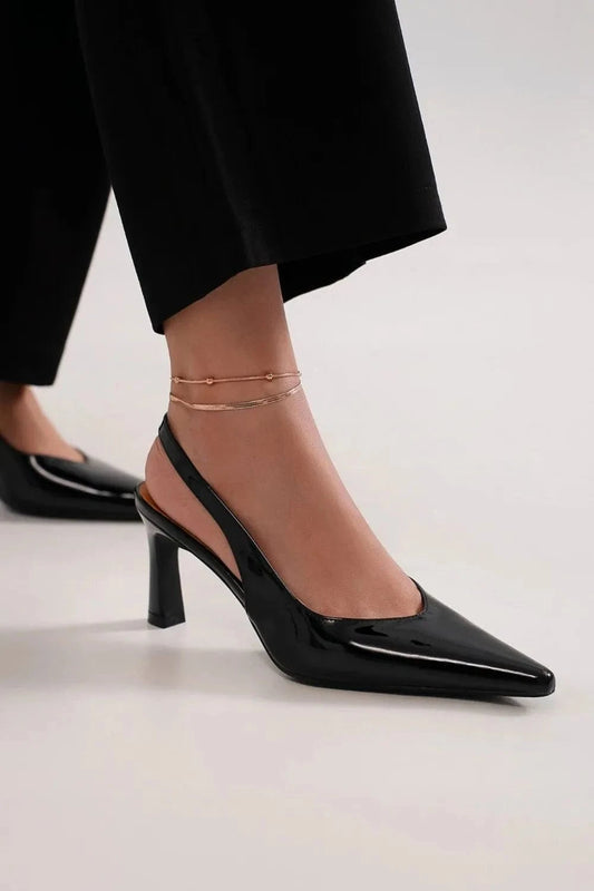 Beast Fashion Faux Leather Point Toe Slingback Pumps Black - Fashorio