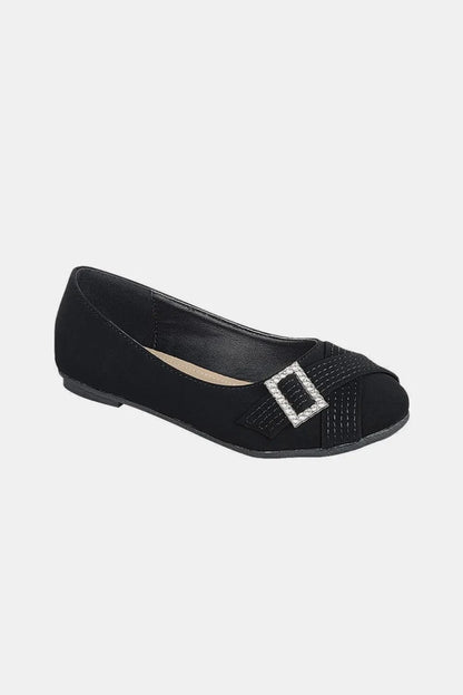Forever Link Slip On Rhinestone Buckle Ballet Flats Black - Fashorio