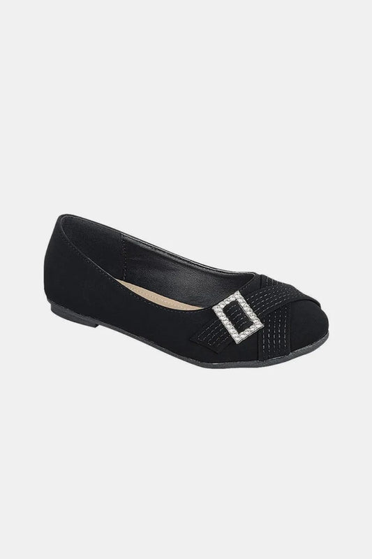 Forever Link Slip On Rhinestone Buckle Ballet Flats Black - Fashorio