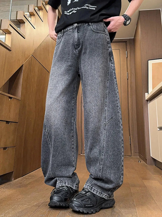 Men's Full Size Washed Wide Leg Jeans Plus Size Black Gray - Fashorio