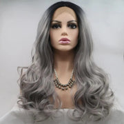 Fashorio Black/Grey / One Size 13*3" Lace Front Wigs Synthetic Long Wavy 24" 130% Density