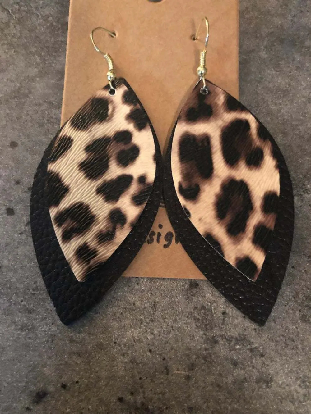 Fashorio Black/Leopard / One Size PU Leather Leaf Dangle Earrings