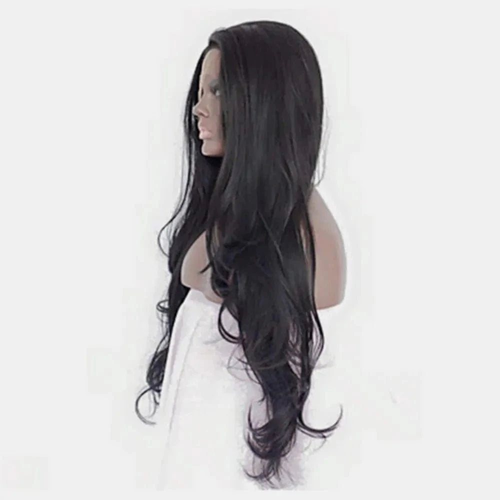 Fashorio black / One Size 13*3" Lace Front Wigs Synthetic Long Wavy 24" 130% Density