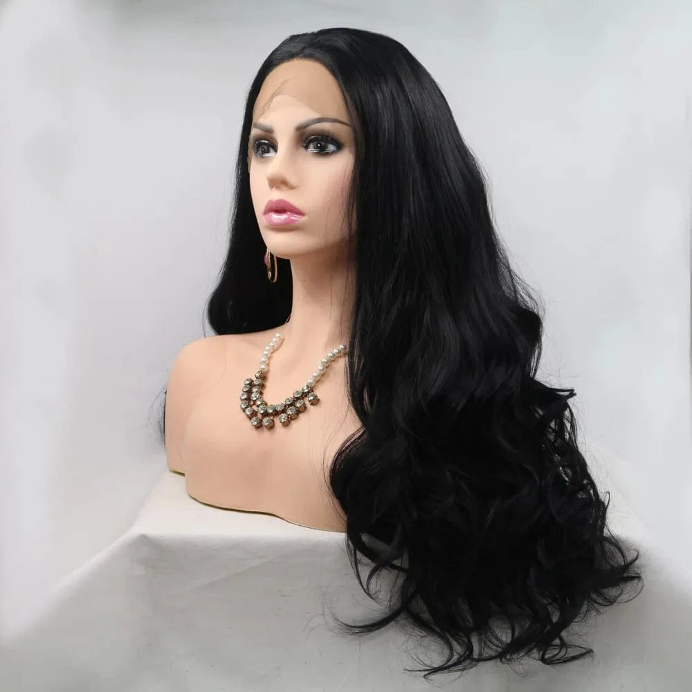 Fashorio Black / One Size 13*3" Lace Front Wigs Synthetic Long Wavy 24" 130% Density