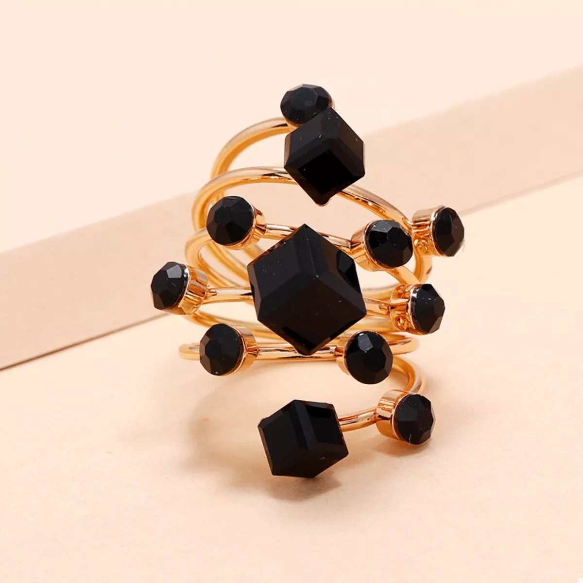 Fashorio Black / One Size 18K Gold-Plated Multi-Layered Ring