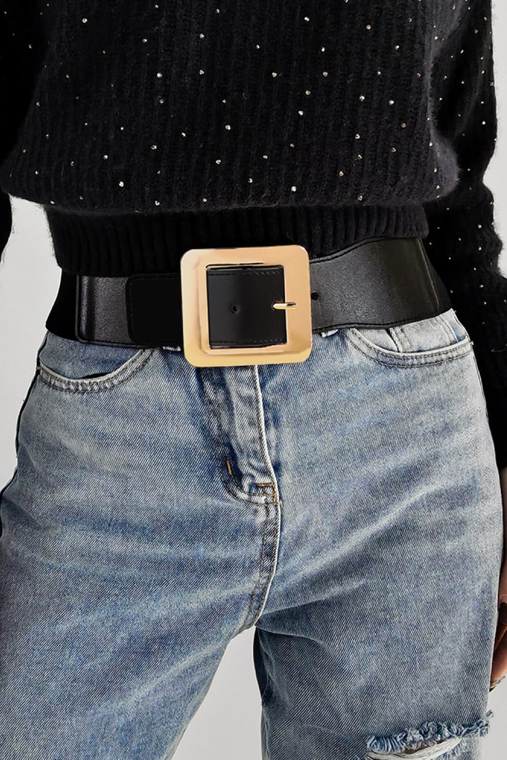 Fashorio Black / One Size Alloy Buckle PU Leather Belt
