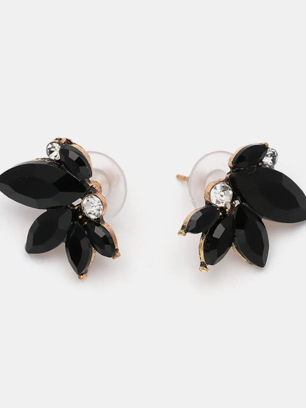 Fashorio Black / One Size Alloy Rhinestone Flower Stud Earrings