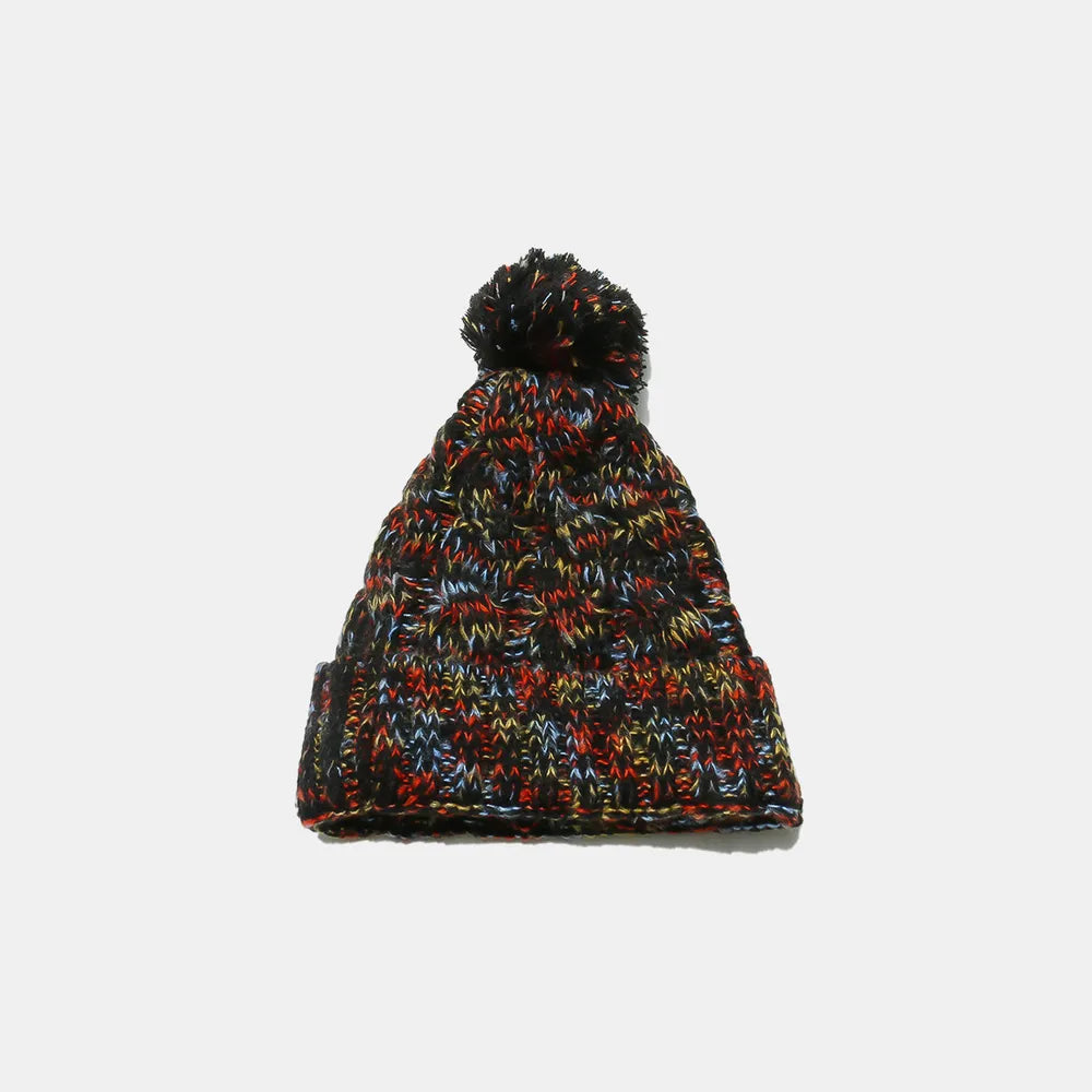 Fashorio Black / One Size Contrast Cable-Knit Hat with Pompom