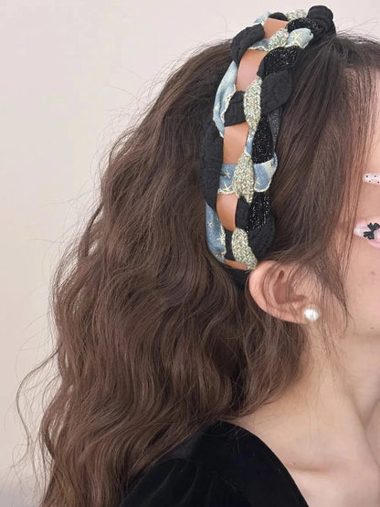 Denim Braided Wide Headband - Fashorio