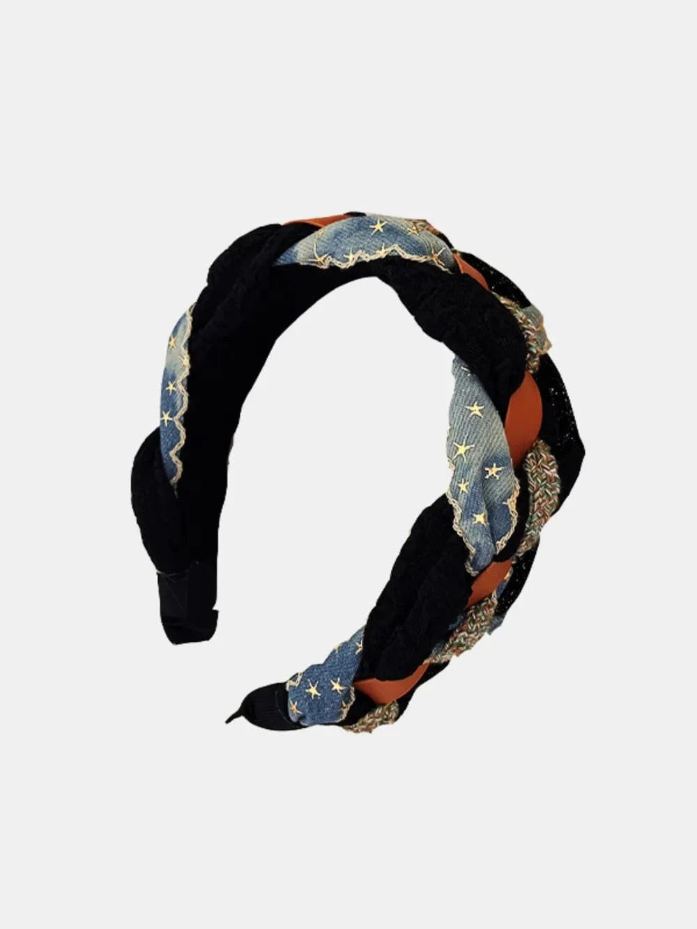 Fashorio Black / One Size Denim Braided Wide Headband
