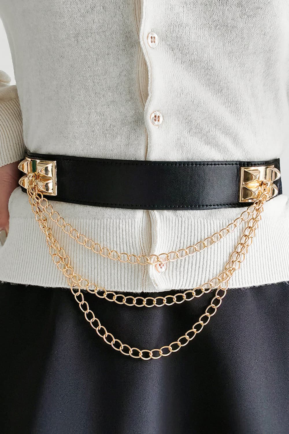 Fashorio Black / One Size Elastic Belt with Chain
