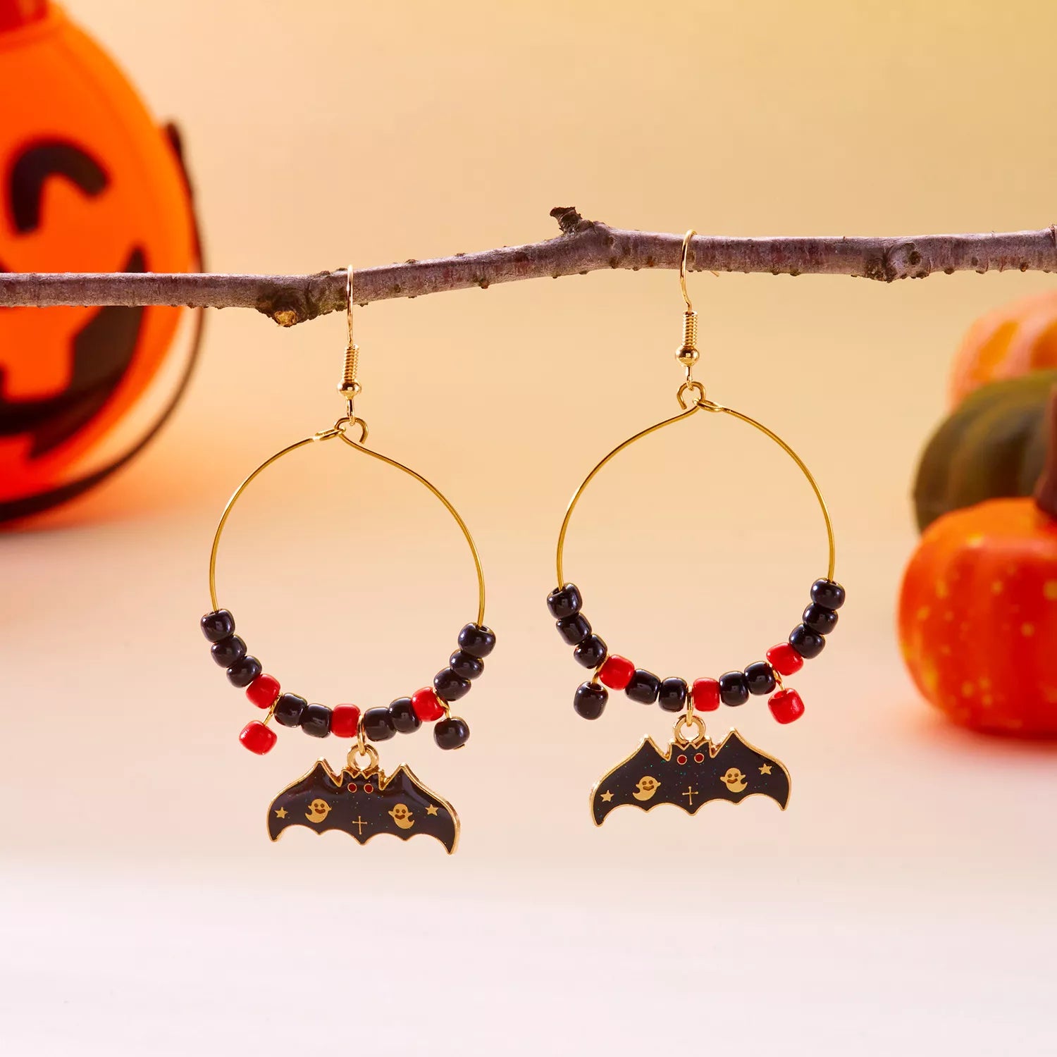 Fashorio Black / One Size Halloween Bat Charm Hoop Earrings