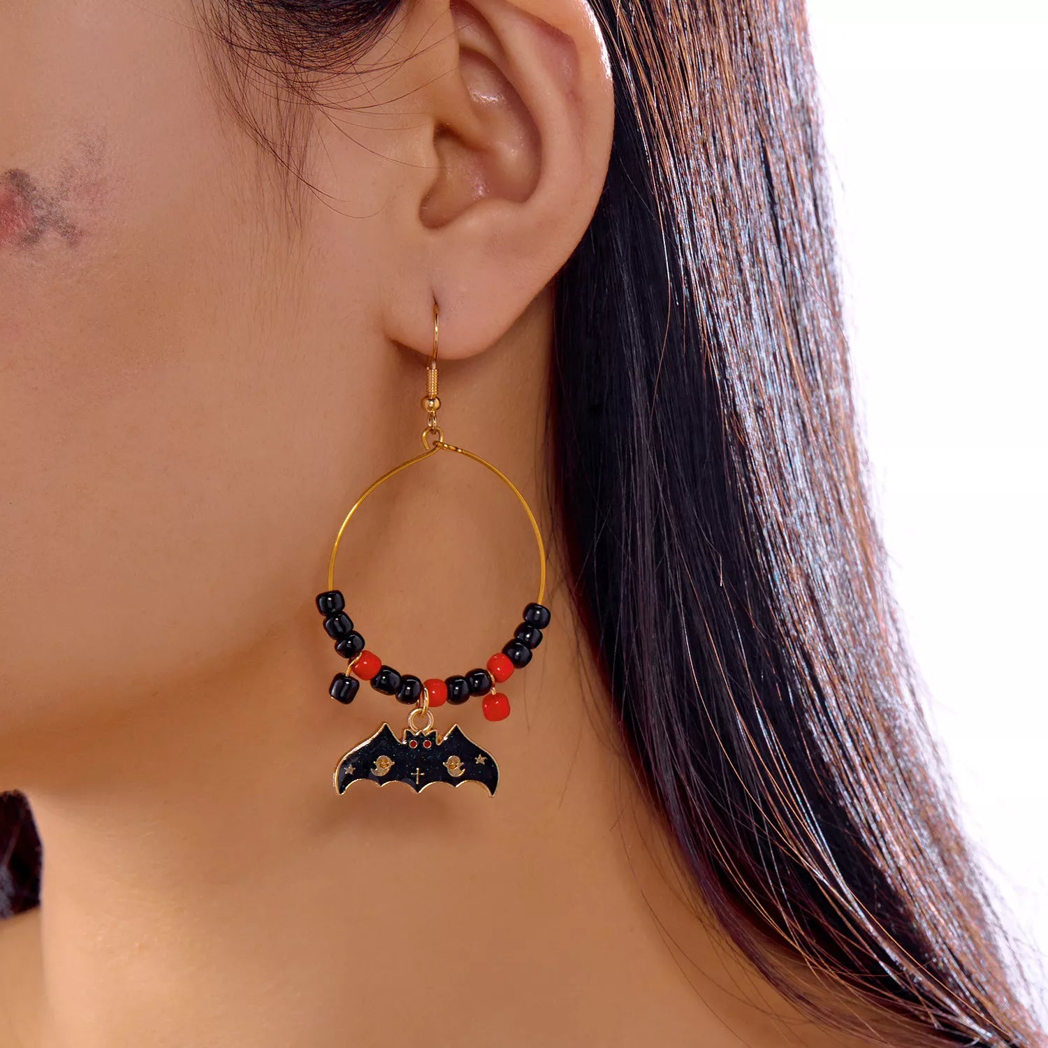 Fashorio Black / One Size Halloween Bat Charm Hoop Earrings
