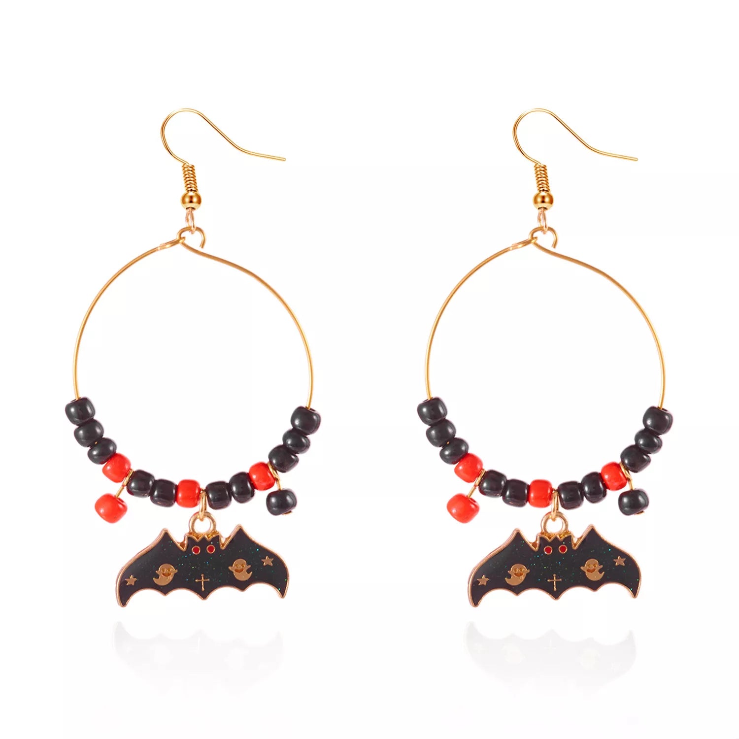 Fashorio Black / One Size Halloween Bat Charm Hoop Earrings