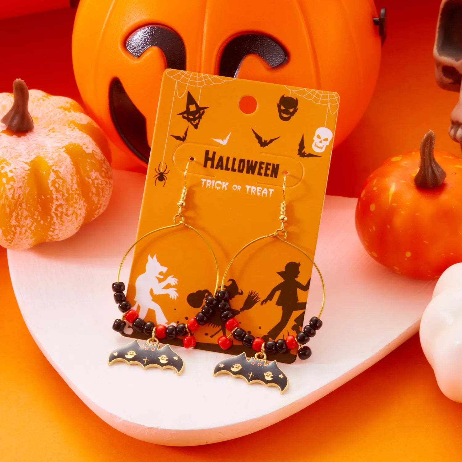 Fashorio Black / One Size Halloween Bat Charm Hoop Earrings