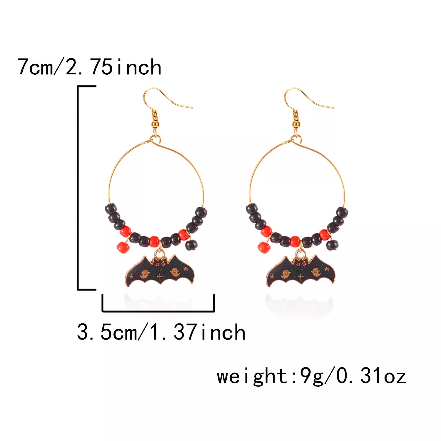 Fashorio Black / One Size Halloween Bat Charm Hoop Earrings