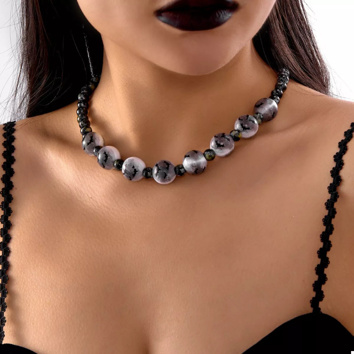 Fashorio Black / One Size Halloween Beaded Necklace and Bracelet Set