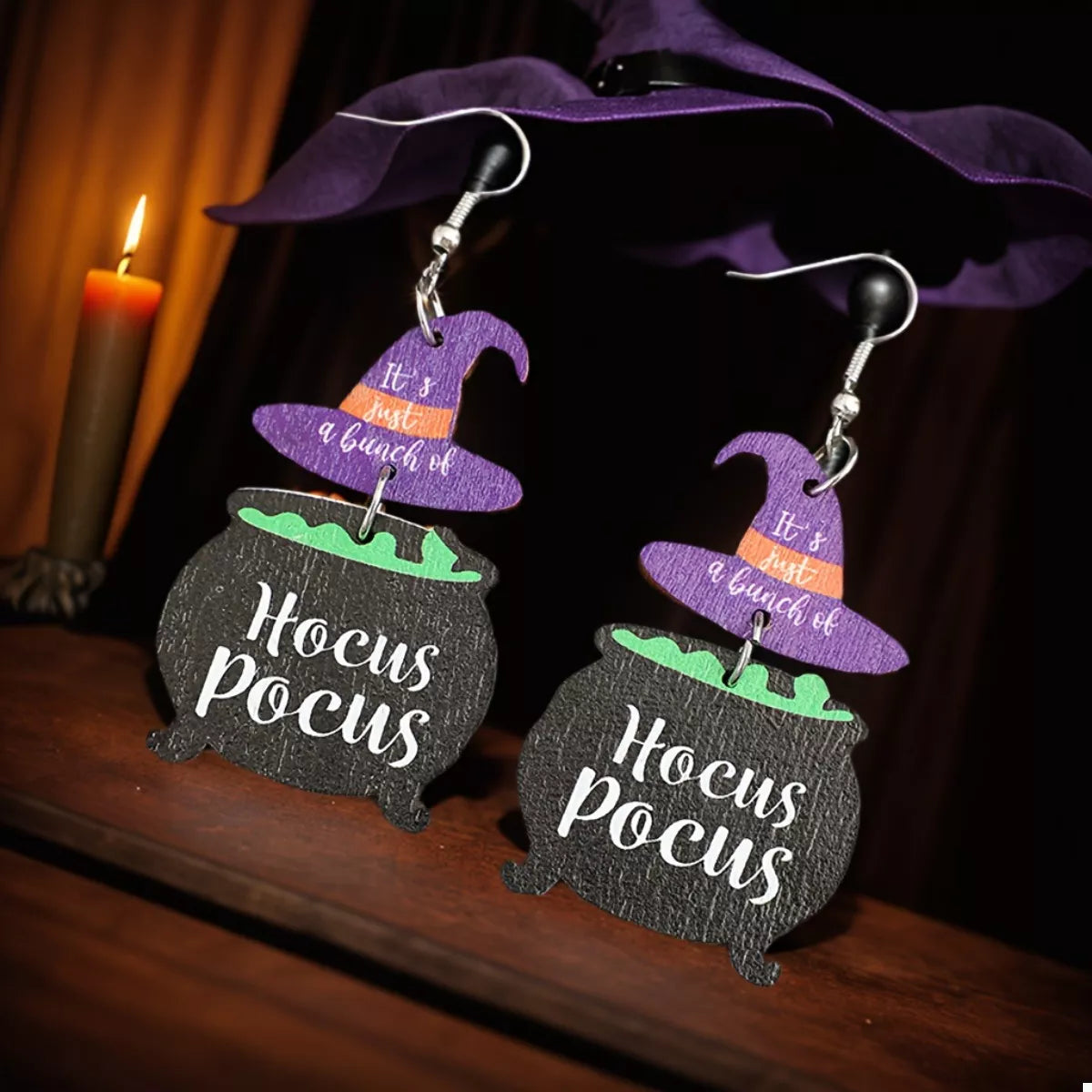 Fashorio Black / One Size Halloween Hocus Pocus Witch Hat Earrings