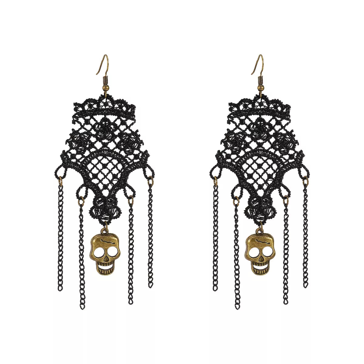 Fashorio Black / One Size Halloween Lace Skull Necklace and Earrings Jewelry Set