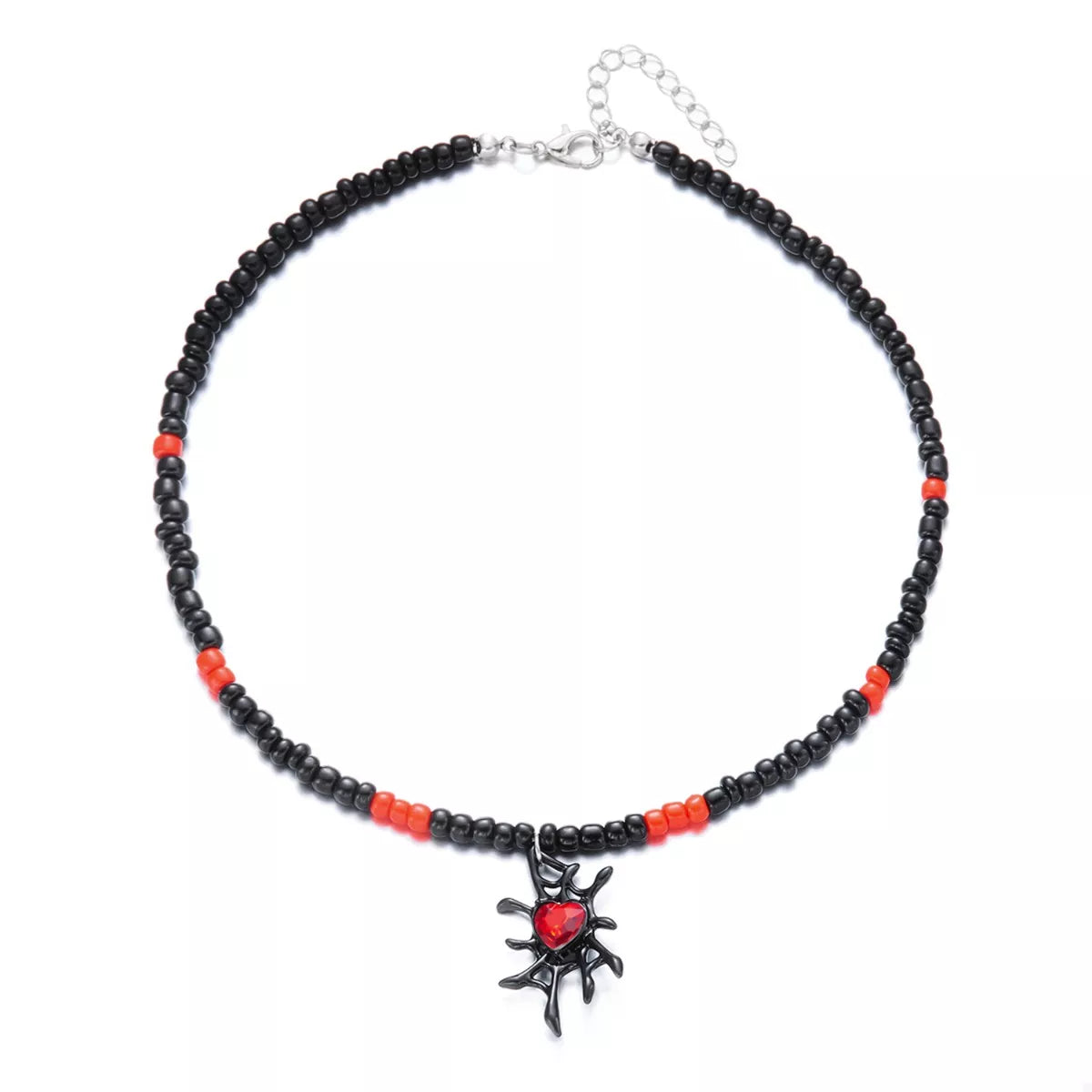 Fashorio Black / One Size Halloween Spider Web Beaded Necklace