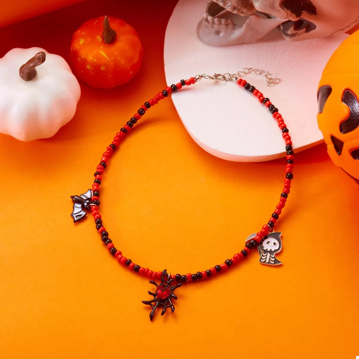 Fashorio Black / One Size Halloween Spider Web Beaded Necklace