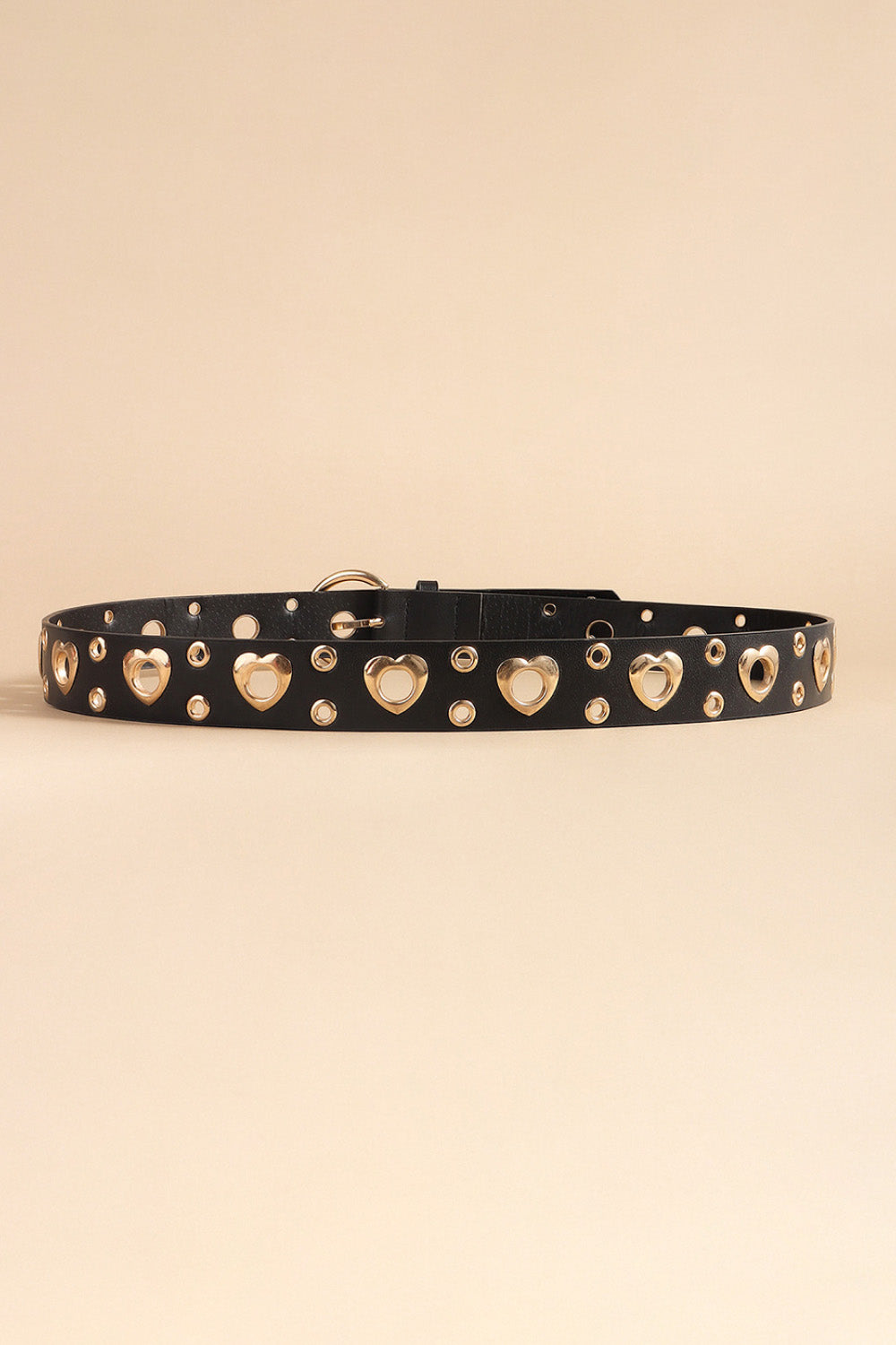 Fashorio Black / One Size Heart Shape Alloy Detail PU Leather Belt