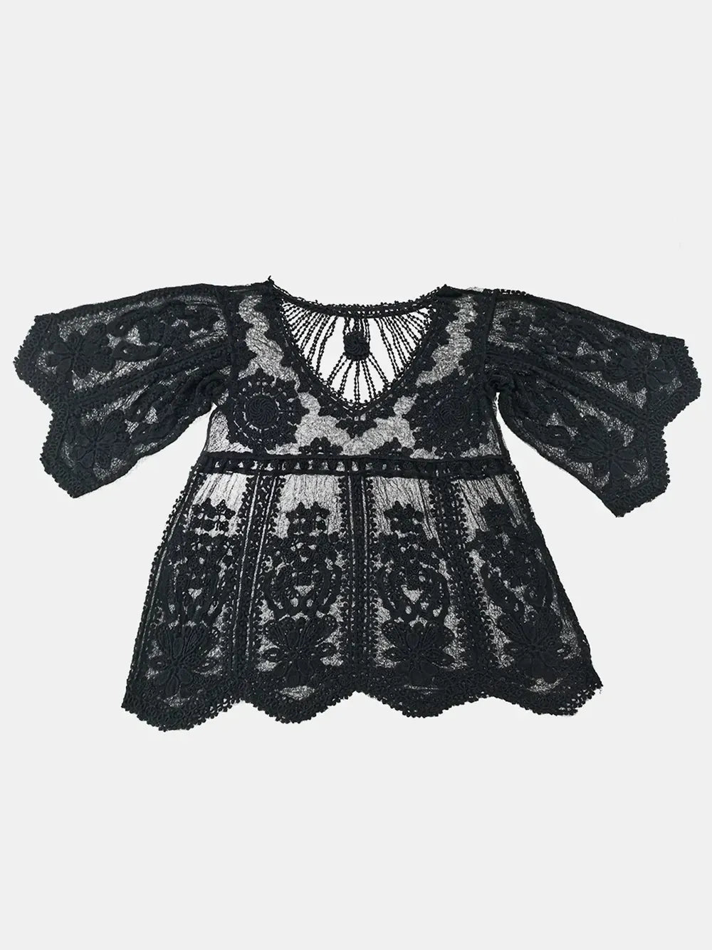 Fashorio Black / One Size Lace Round Neck Cover-Up