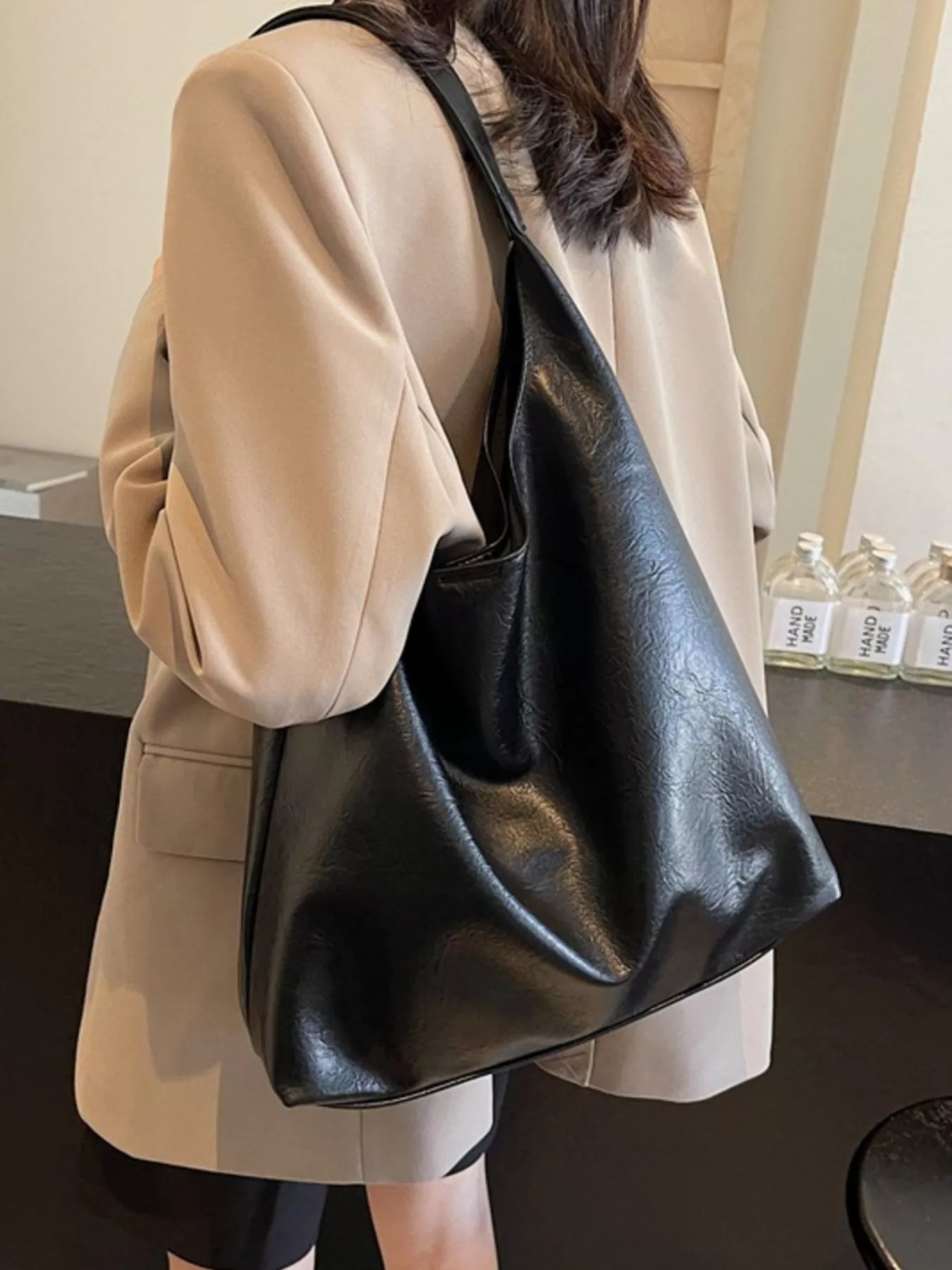 Fashorio Black / One Size PU Leather Tote Bag