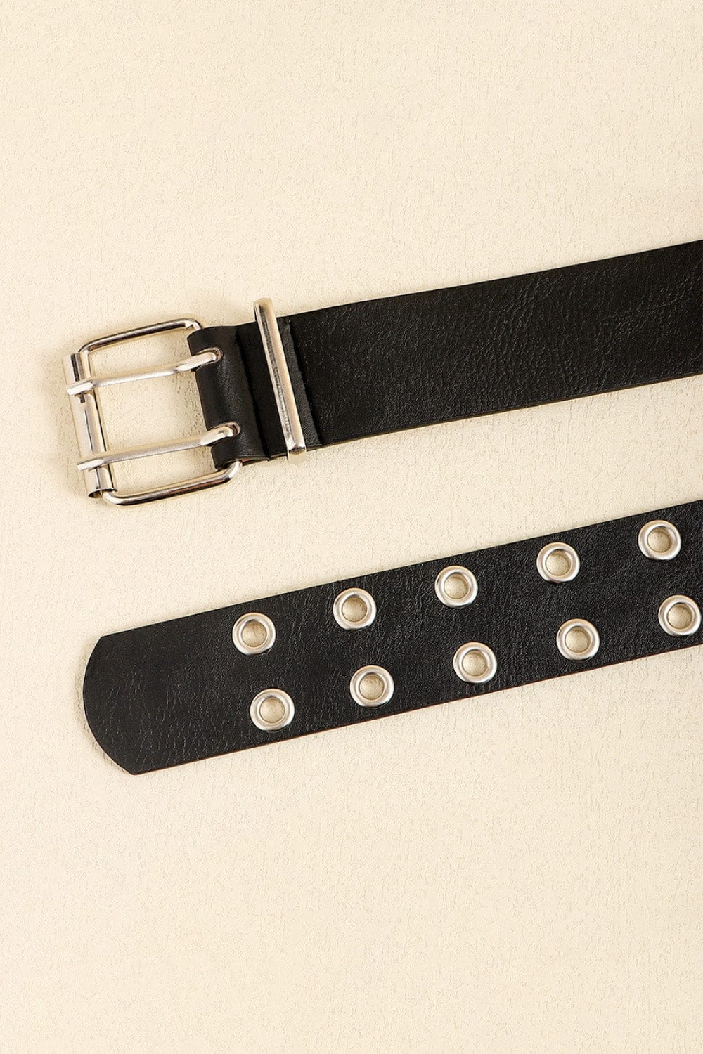 Fashorio Black / One Size PU Leather Two Row Eyelet Belt
