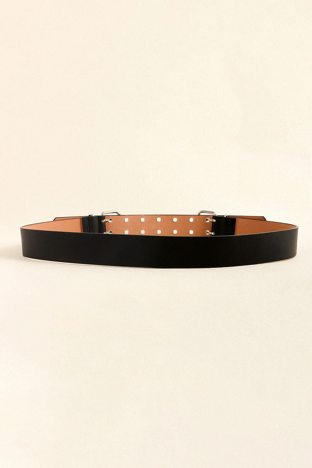 Fashorio Black / One Size PU Leather Two Row Eyelet Belt