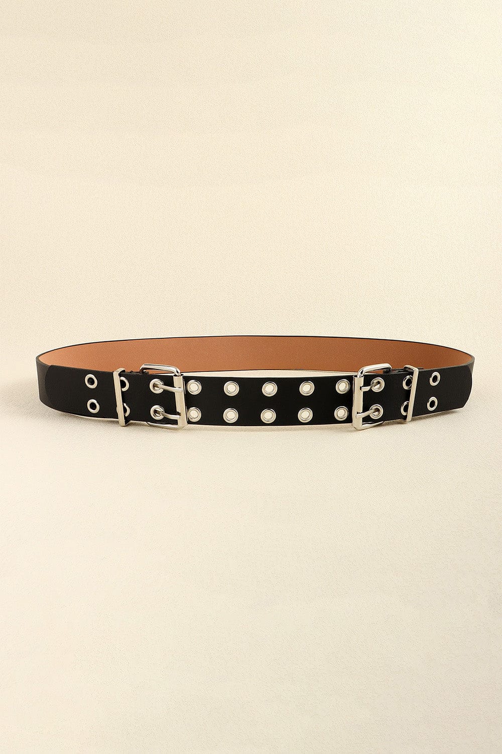 Fashorio Black / One Size PU Leather Two Row Eyelet Belt