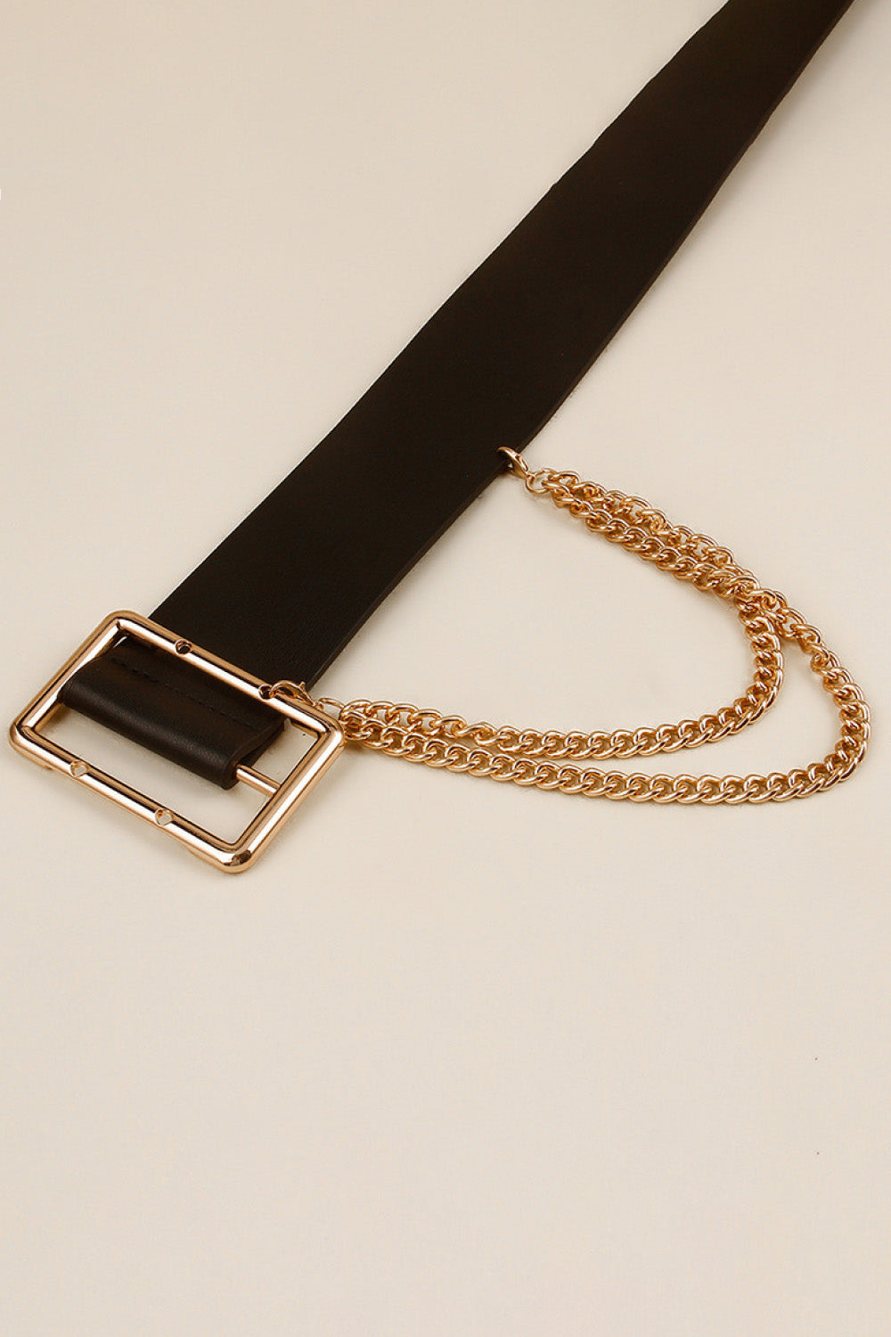 Fashorio Black / One Size PU Leather Wide Belt with Chain