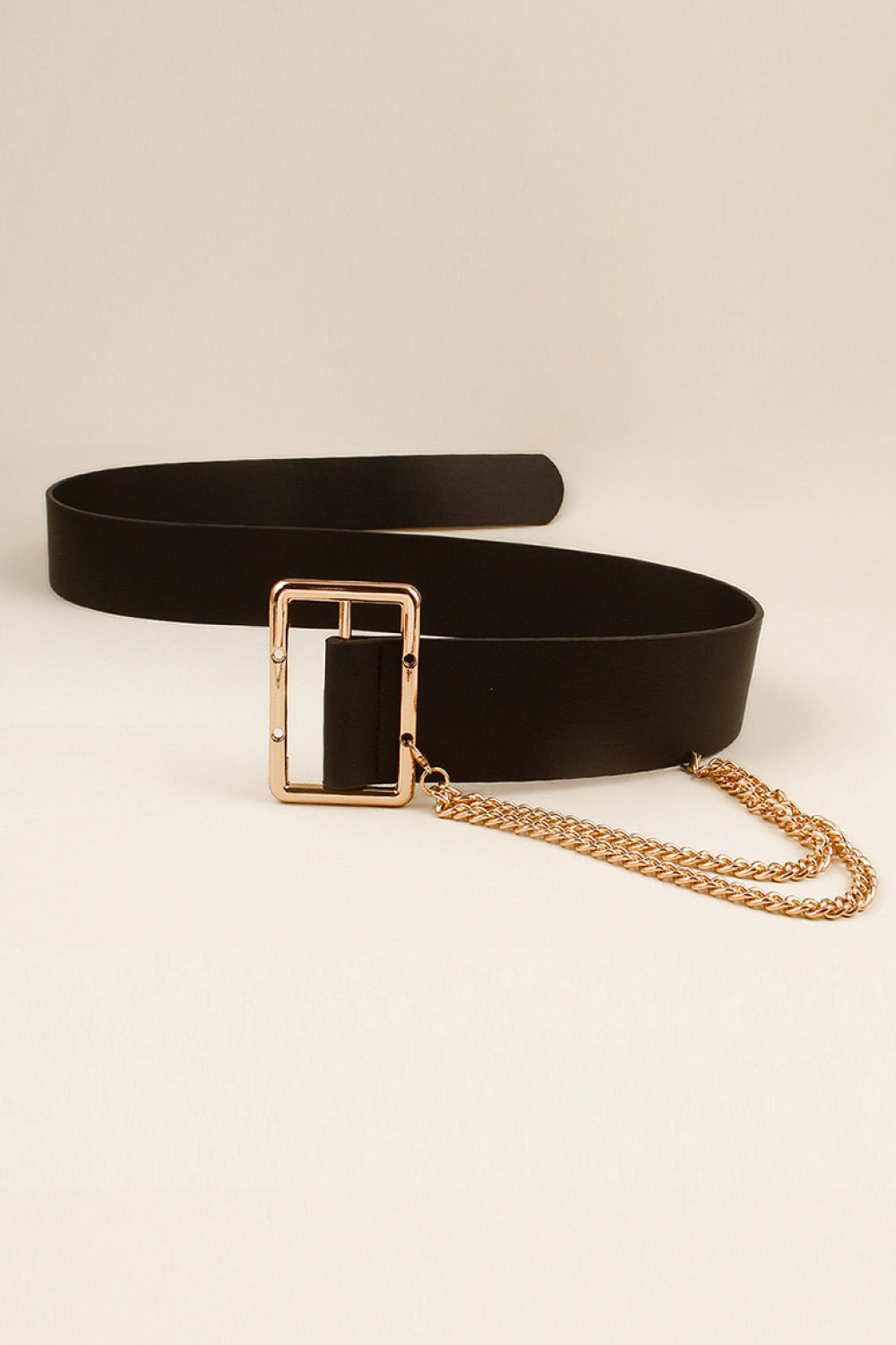 Fashorio Black / One Size PU Leather Wide Belt with Chain