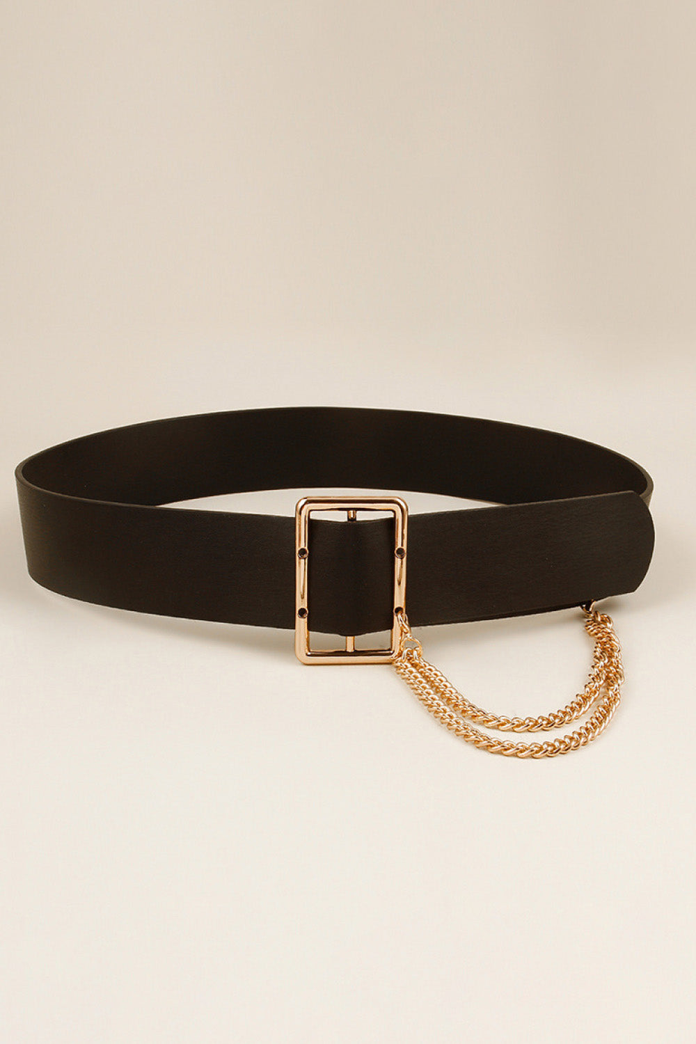 Fashorio Black / One Size PU Leather Wide Belt with Chain