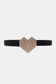 Fashorio Black / One Size Rhinestone Heart Buckle Elastic Belt