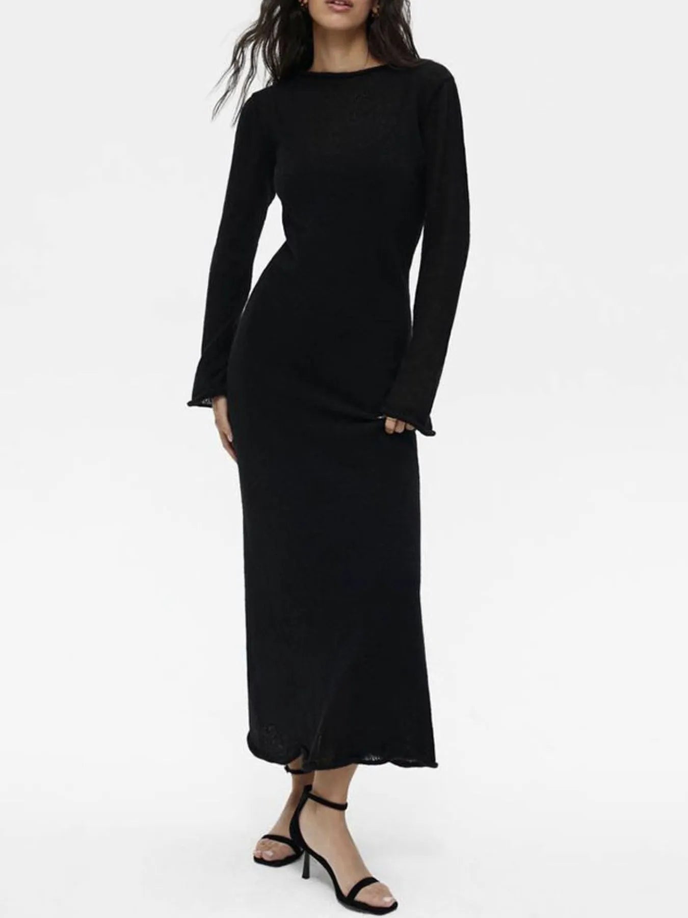 Fashorio Black / One Size Ribbed Knit Cami Dress and Cover Up Sweater Set