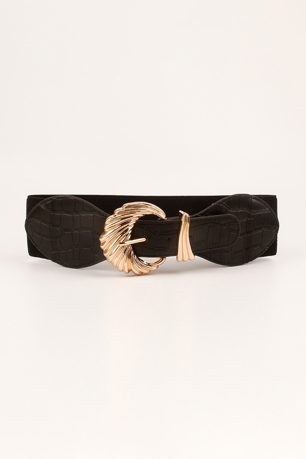 Fashorio Black / One Size Shell Alloy Buckle Elastic Belt